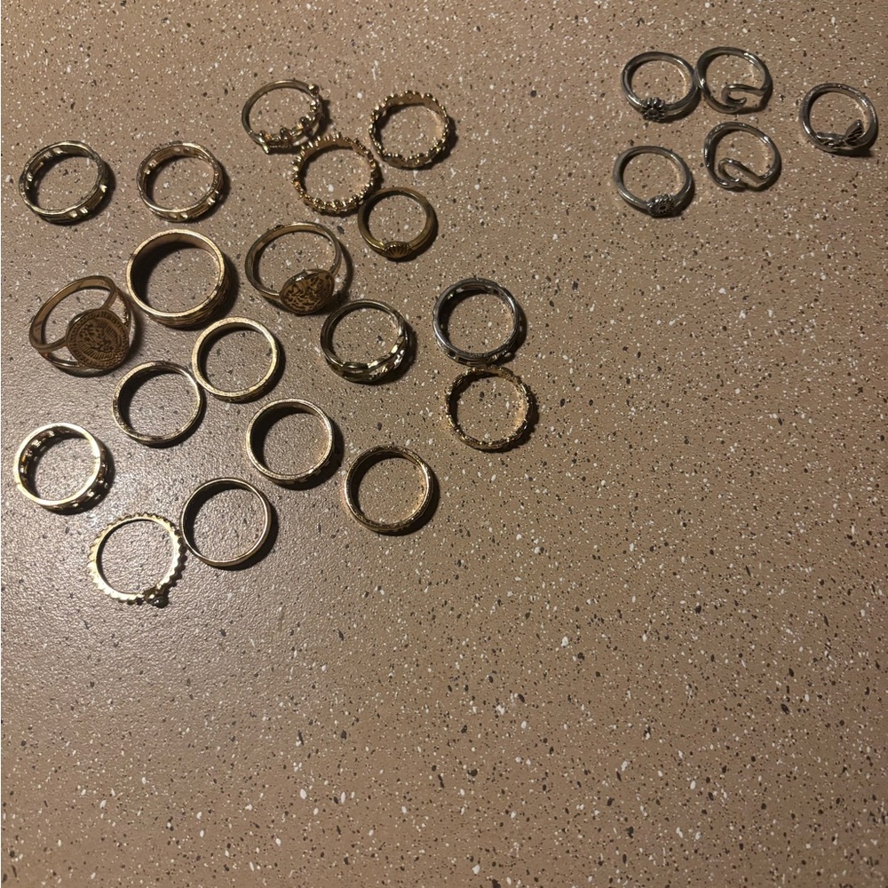 Gold and Silver Costume Ring Set Multiple Different Sizes